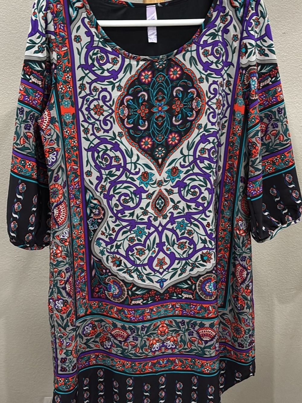Alya Purple Teal Orange Patterned Midi Dress